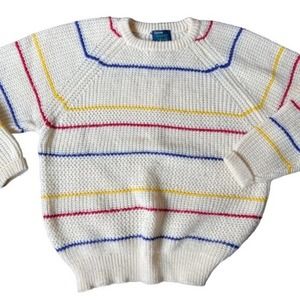 Vintage Arrow Sweater Striped Lightweight Cream Red Crew Neck Pullover Sz Medium